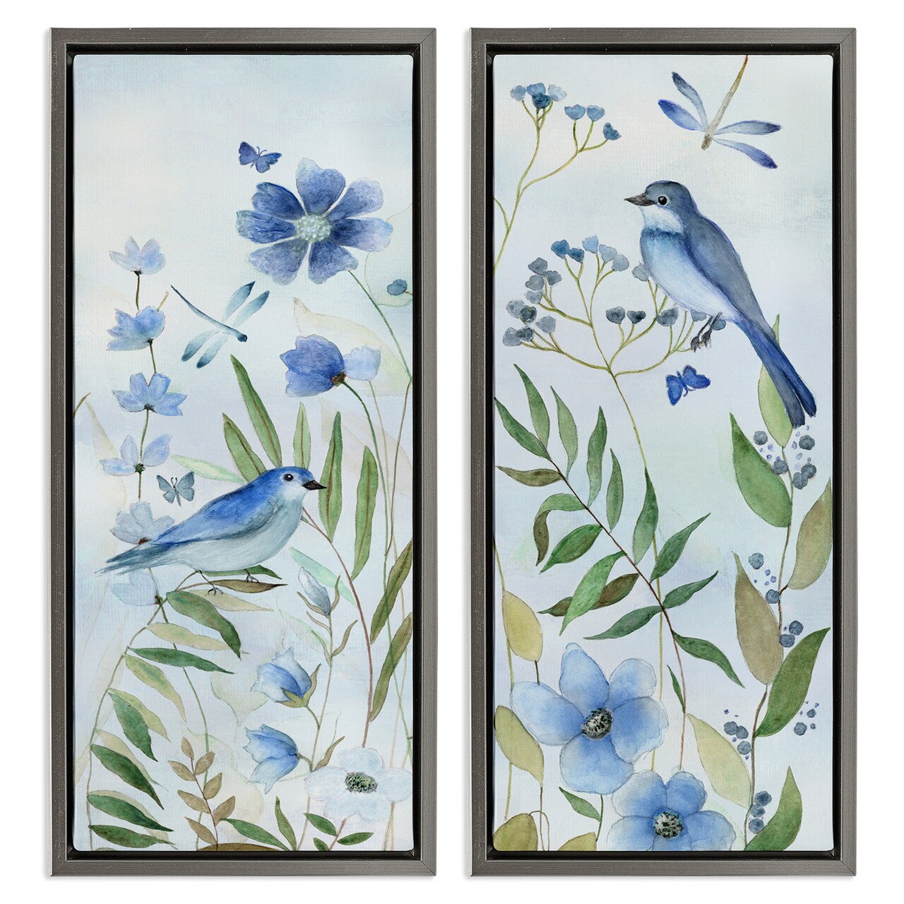 Stupell Industries Blue Hued Flowers & Birds 2pc Floating Frame Set By Janet Tava